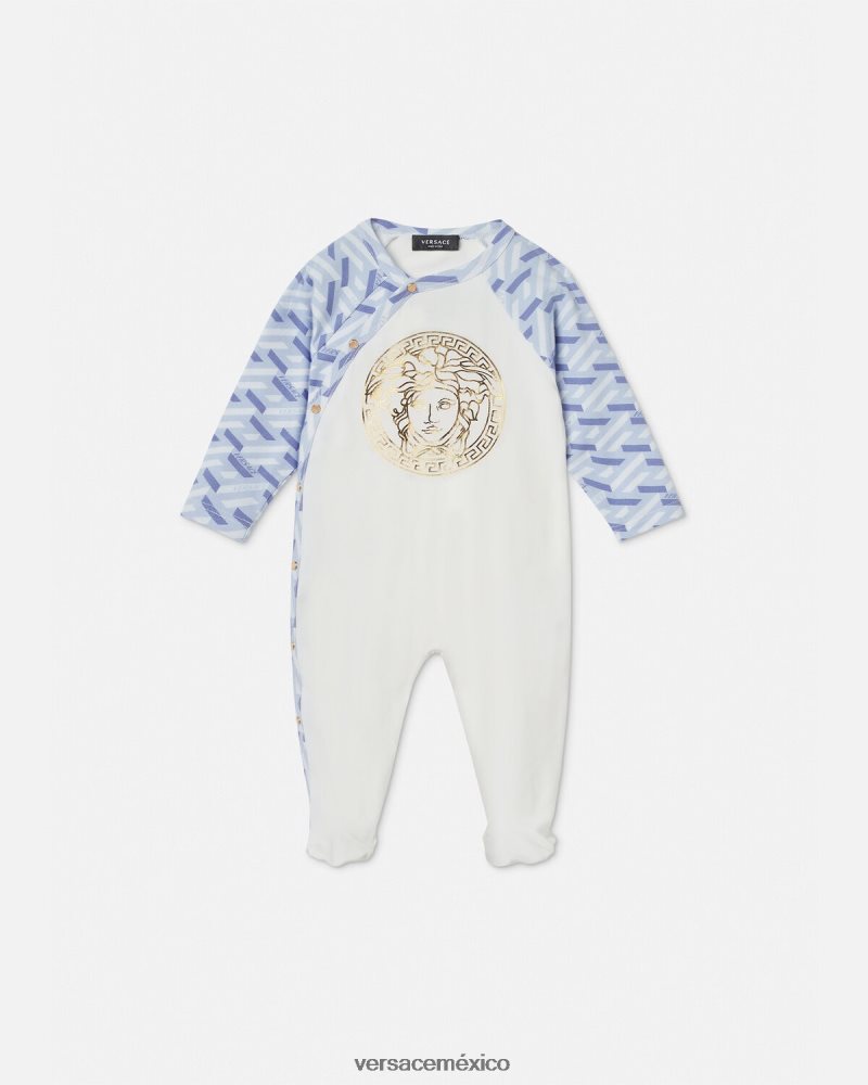 Versace pelele de bebé con medusa la greca azul claro y blanco ropa niños 84626J1832
