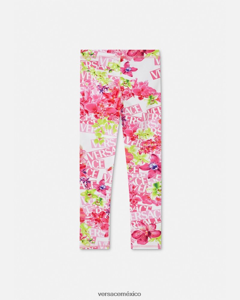 Versace leggins con logo y orquídeas blanco y estampado ropa niños 84626J1974