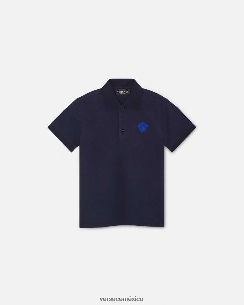 Versace playera tipo polo con bordado de Medusa azul negro ropa niños 84626J2102
