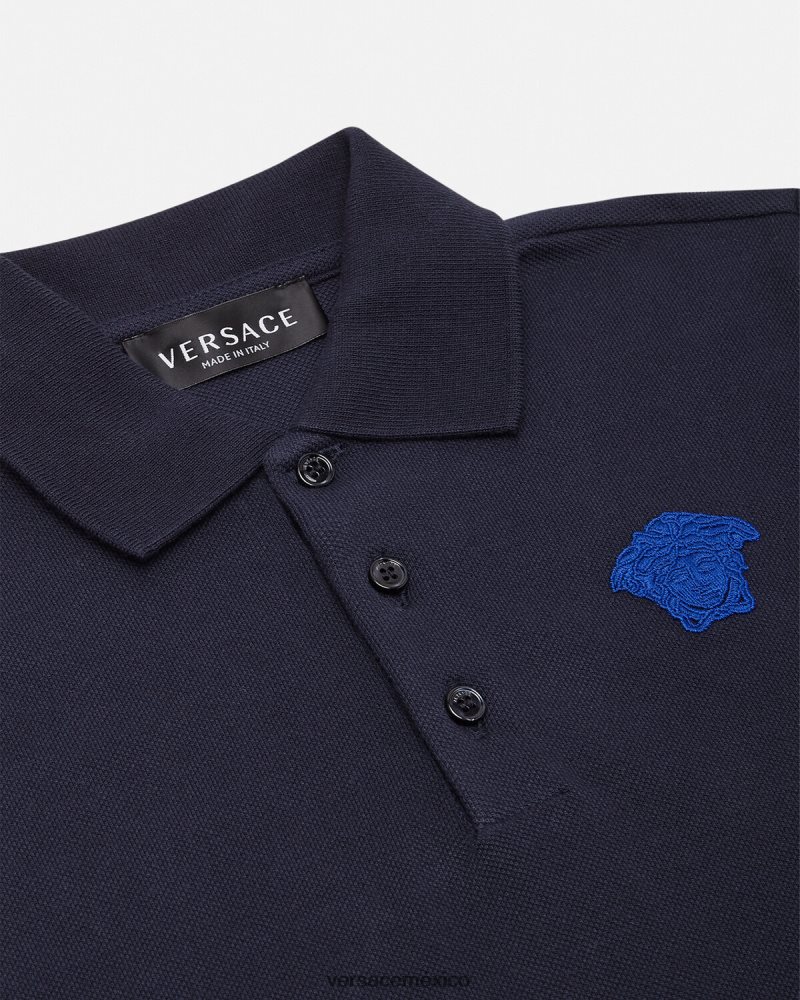 Versace playera tipo polo con bordado de Medusa azul negro ropa niños 84626J2102