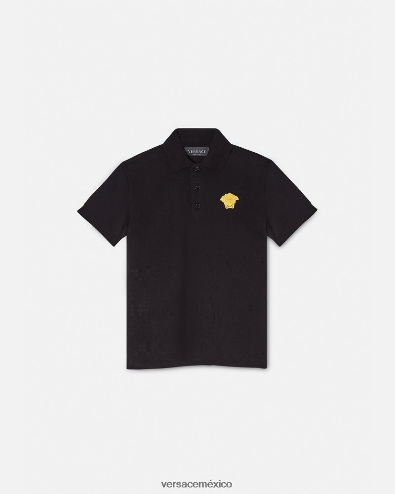 Versace playera tipo polo con bordado de Medusa negro ropa niños 84626J2104