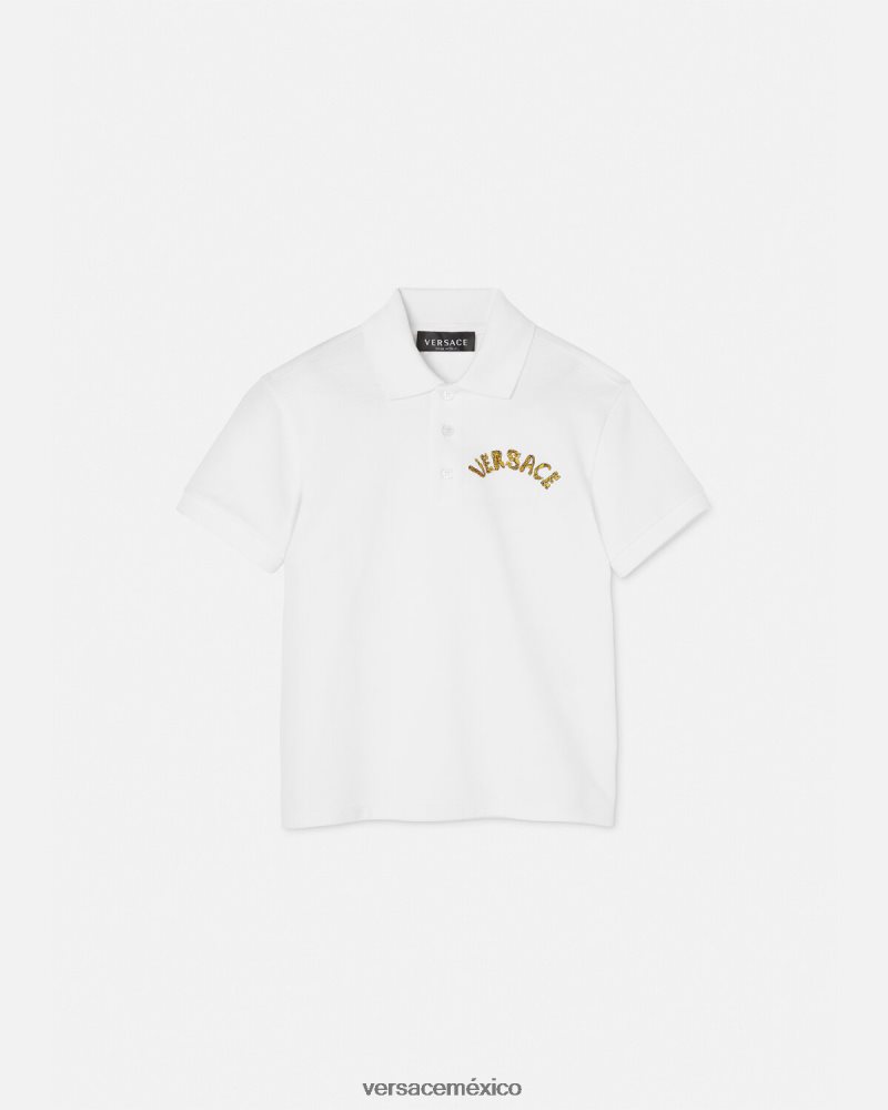 Versace playera tipo polo con logo Oro blanco ropa niños 84626J2082