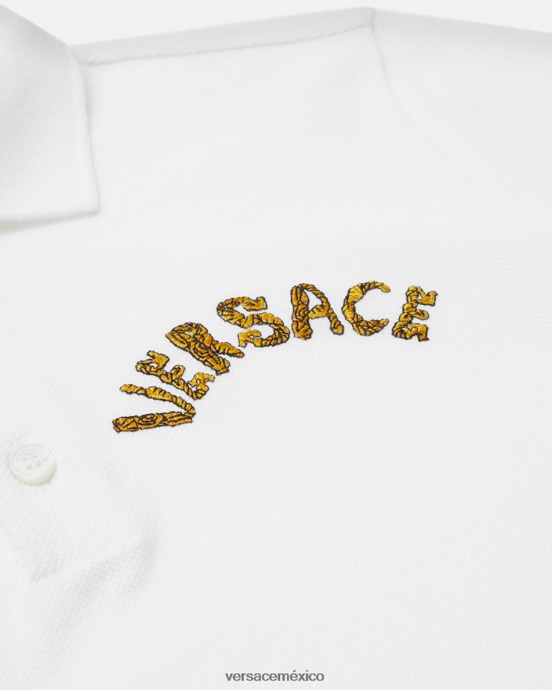 Versace playera tipo polo con logo Oro blanco ropa niños 84626J2082