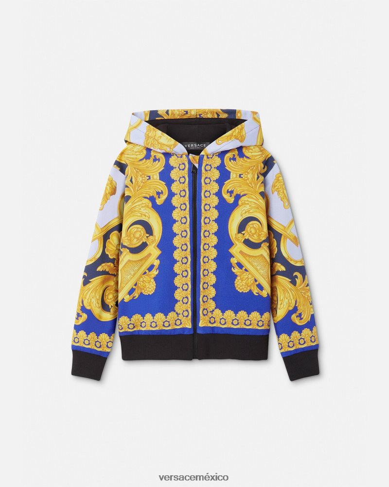 Versace sudadera con capucha barroco 660 azul y oro ropa niños 84626J2108