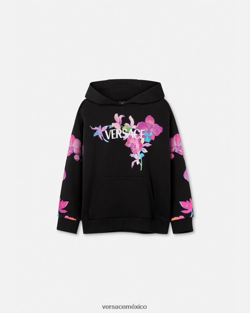 Versace sudadera con capucha barroco de orquídeas negro y estampado ropa niños 84626J1972