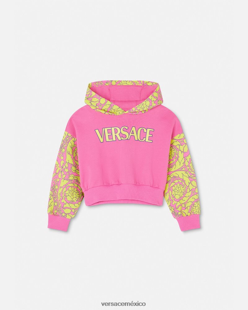 Versace sudadera con capucha con silueta barroca rosa ropa niños 84626J1930