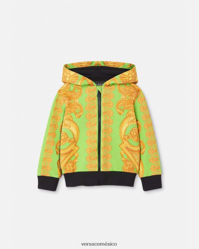 Versace sudadera con capucha y cremallera para bebé barocco 660 oro y verde ropa niños 84626J1892