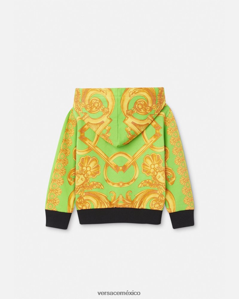 Versace sudadera con capucha y cremallera para bebé barocco 660 oro y verde ropa niños 84626J1892