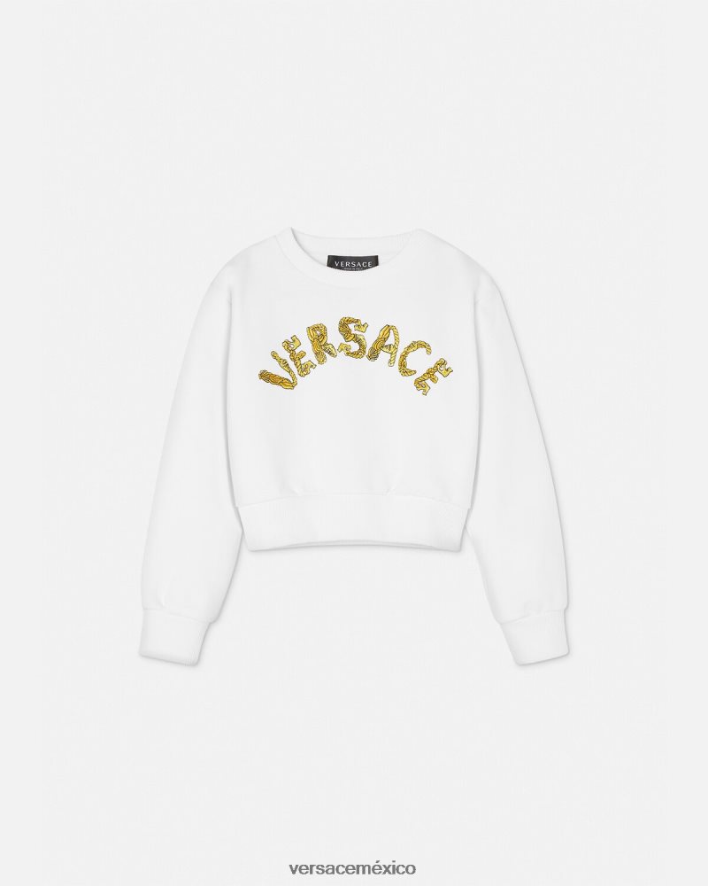 Versace sudadera corta con logo Oro blanco ropa niños 84626J1935