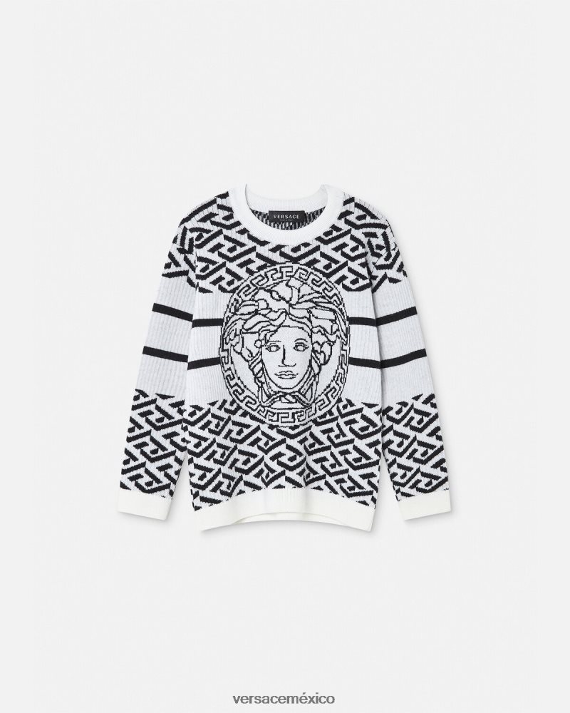 Versace suéter con medusa y greca blanco negro ropa niños 84626J1992