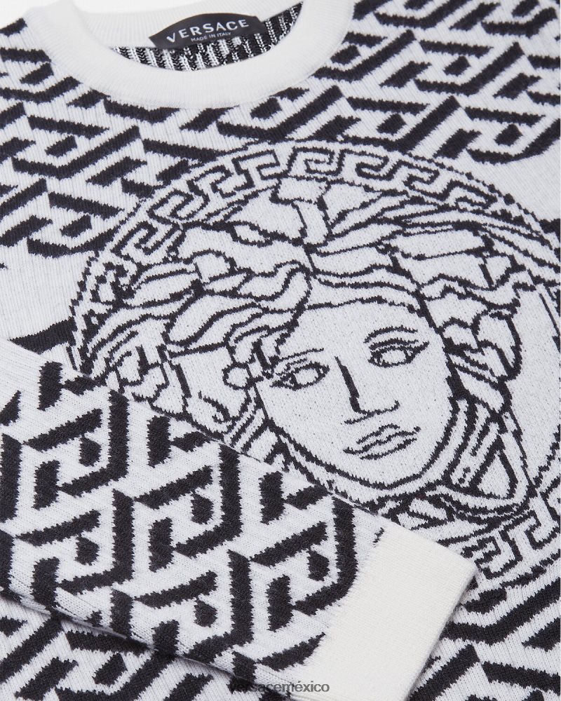 Versace suéter con medusa y greca blanco negro ropa niños 84626J1992
