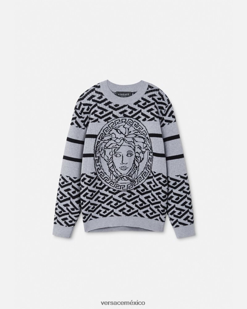 Versace suéter con medusa y greca gris ropa niños 84626J1994