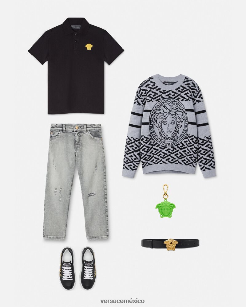 Versace suéter con medusa y greca gris ropa niños 84626J1994