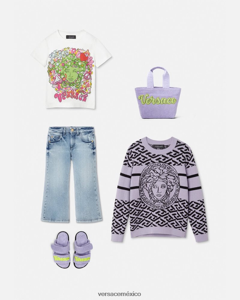 Versace suéter con medusa y greca lila ropa niños 84626J1995