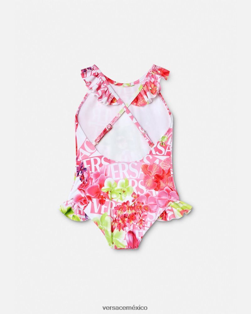 Versace bañador de bebé con logo y orquídeas blanco y estampado ropa niños 84626J1865