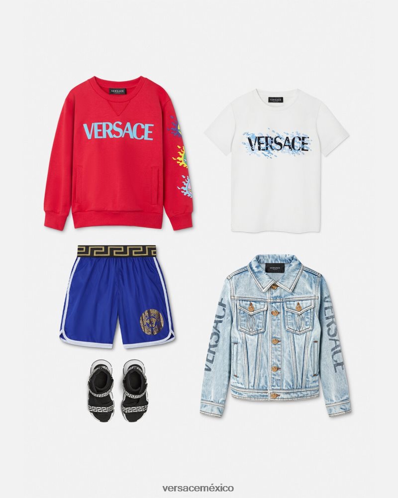 Versace shorts de baño con borde de Medusa y Greca azul ropa niños 84626J2113
