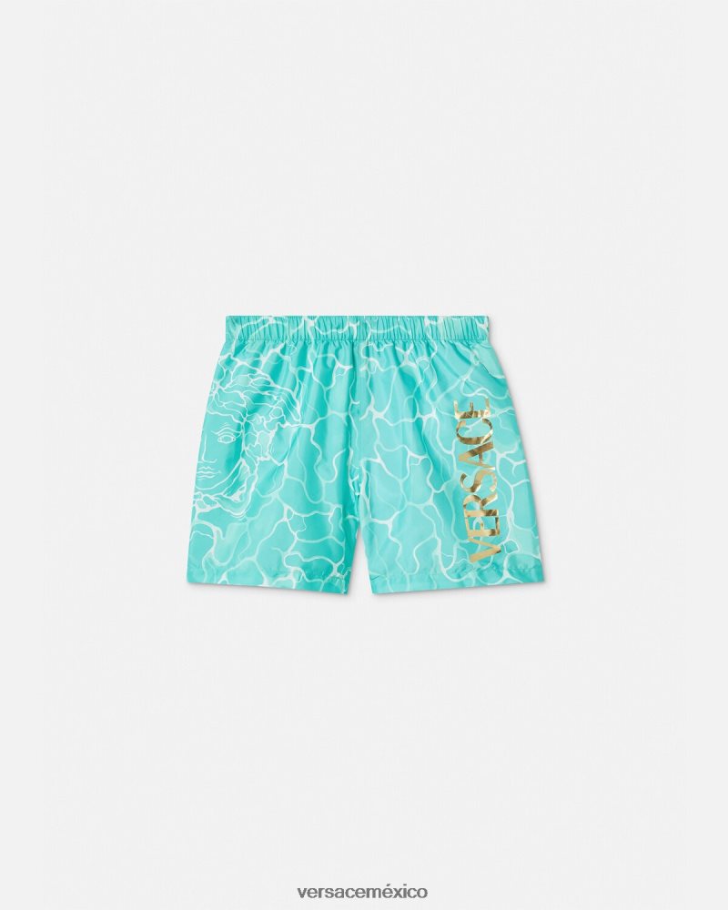 Versace shorts de baño con logo de Medusa azul ropa niños 84626J2134