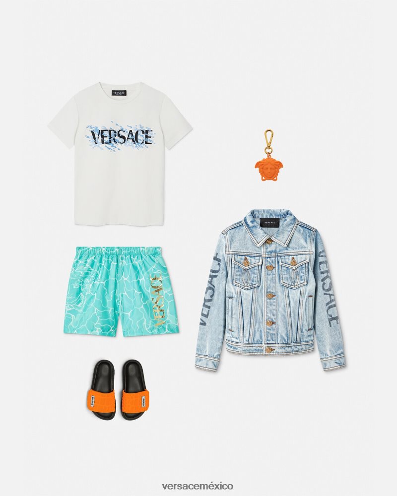 Versace shorts de baño con logo de Medusa azul ropa niños 84626J2134