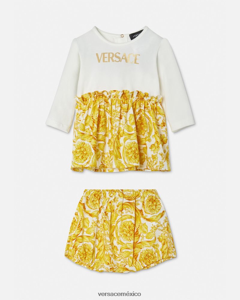 Versace conjunto de vestido de bebé barroco Oro blanco ropa niños 84626J1822