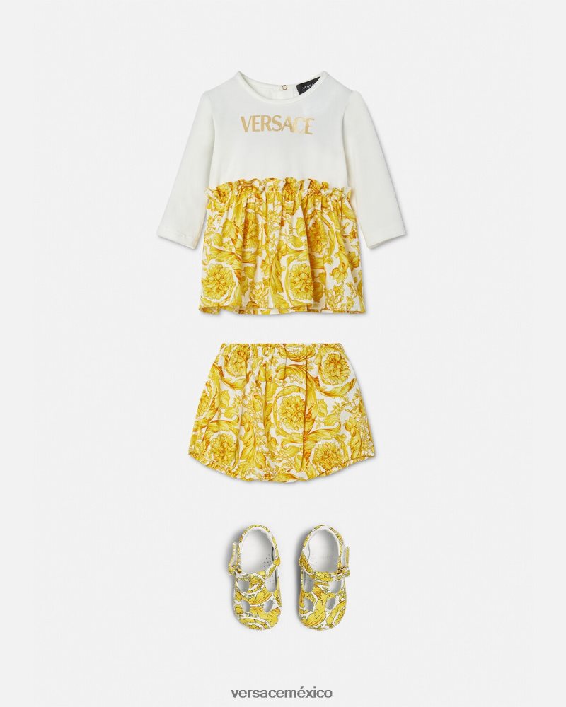 Versace conjunto de vestido de bebé barroco Oro blanco ropa niños 84626J1822