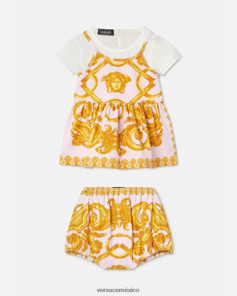 Versace conjunto vestido bebe barroco 660 rosa y blanco ropa niños 84626J1828