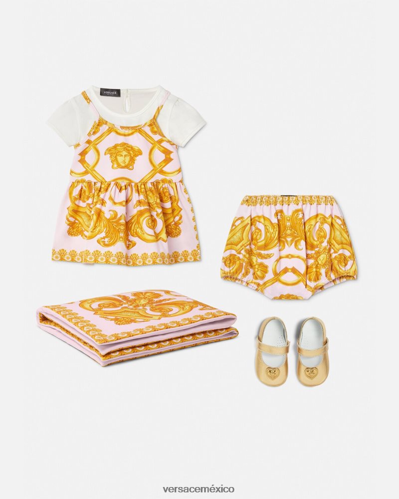 Versace conjunto vestido bebe barroco 660 rosa y blanco ropa niños 84626J1828