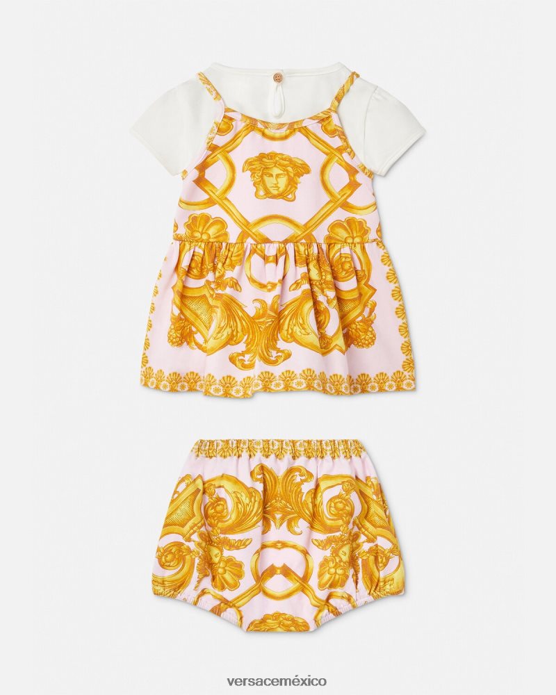 Versace conjunto vestido bebe barroco 660 rosa y blanco ropa niños 84626J1828