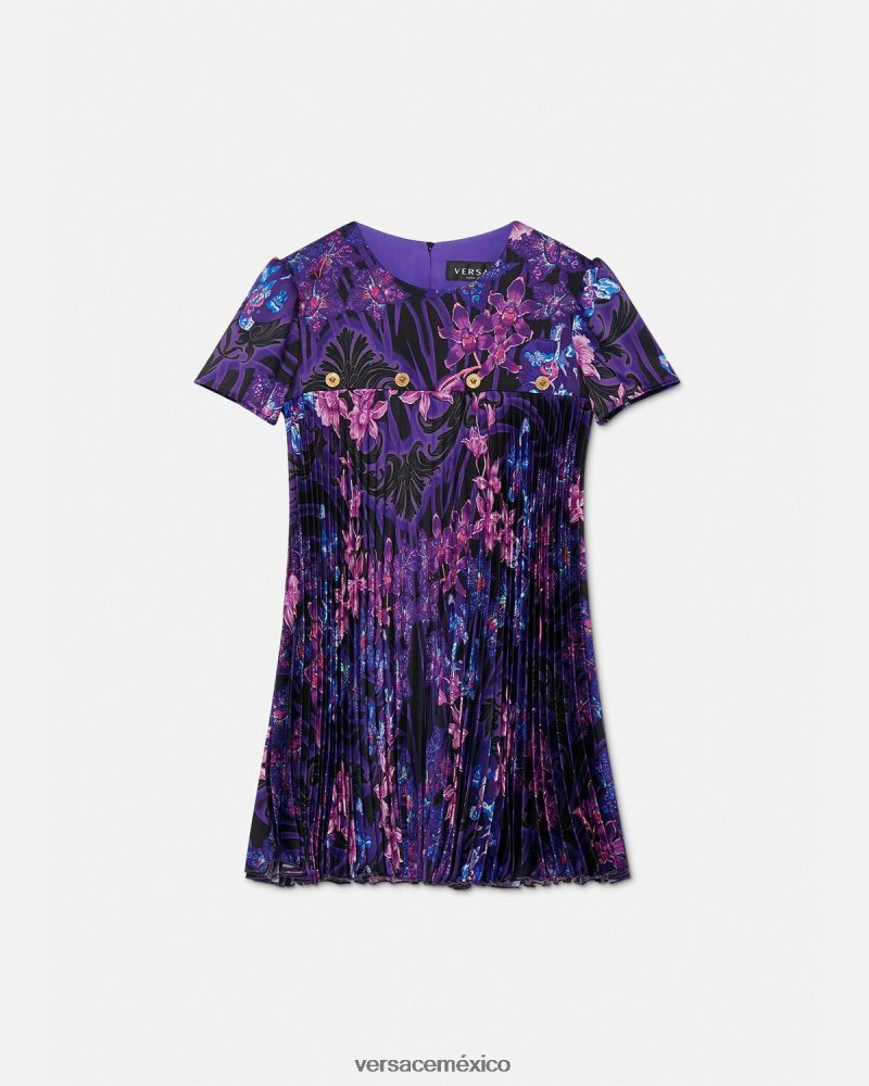Versace vestido plisado barroco orquídea violeta y estampado ropa niños 84626J2007