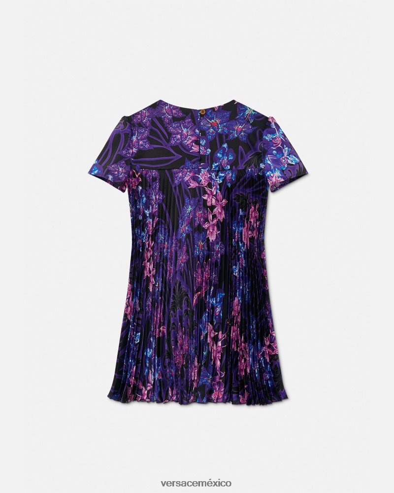 Versace vestido plisado barroco orquídea violeta y estampado ropa niños 84626J2007