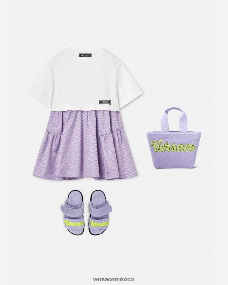 Versace vestido tipo camiseta con greca blanco y lila ropa niños 84626J1996