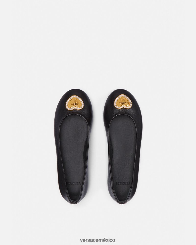 Versace bailarinas con medusa y corazón de cristal negro zapato niños 84626J2032