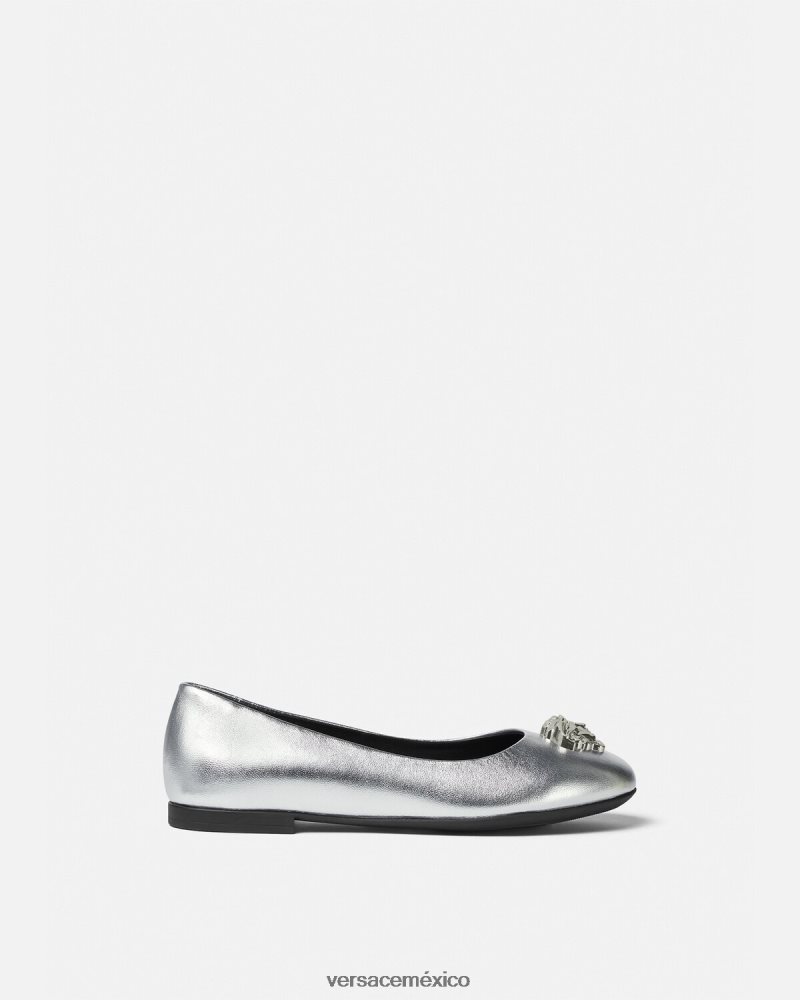 Versace bailarinas la medusa metalizadas gris zapato niños 84626J2029