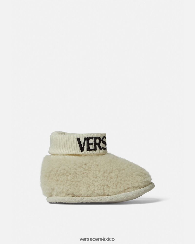 Versace botas de bebé con logo de peluche beige zapato niños 84626J1849
