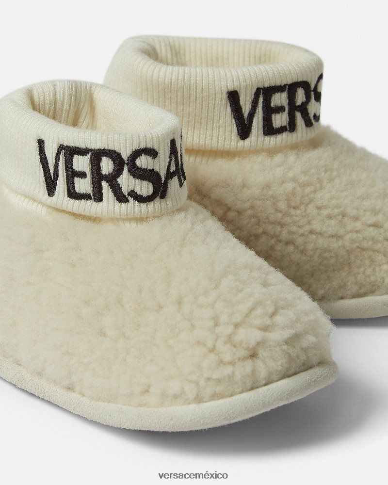 Versace botas de bebé con logo de peluche beige zapato niños 84626J1849