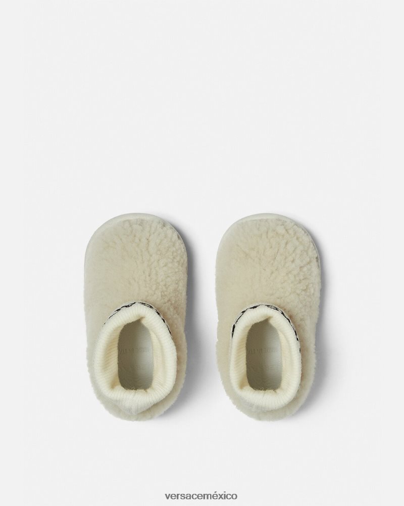 Versace botas de bebé con logo de peluche beige zapato niños 84626J1849