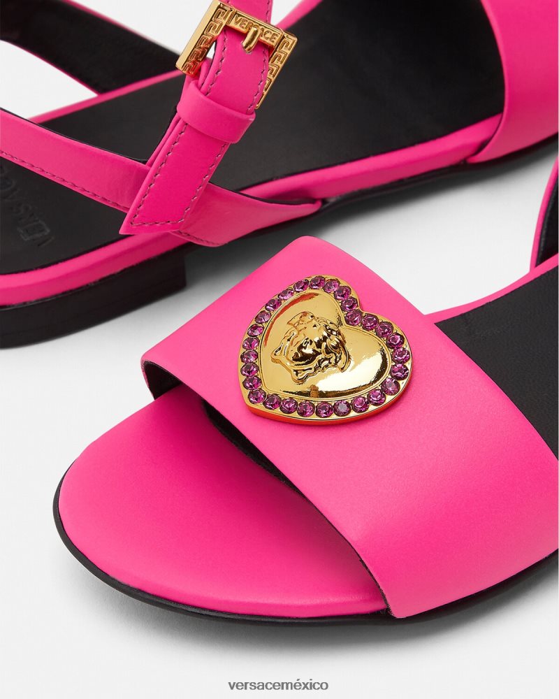 Versace sandalias con corazón de cristal y medusa fucsia zapato niños 84626J2040