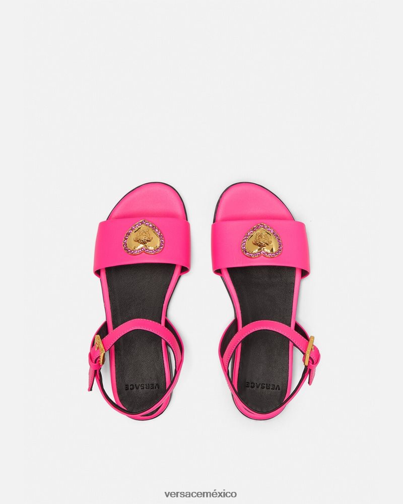 Versace sandalias con corazón de cristal y medusa fucsia zapato niños 84626J2040