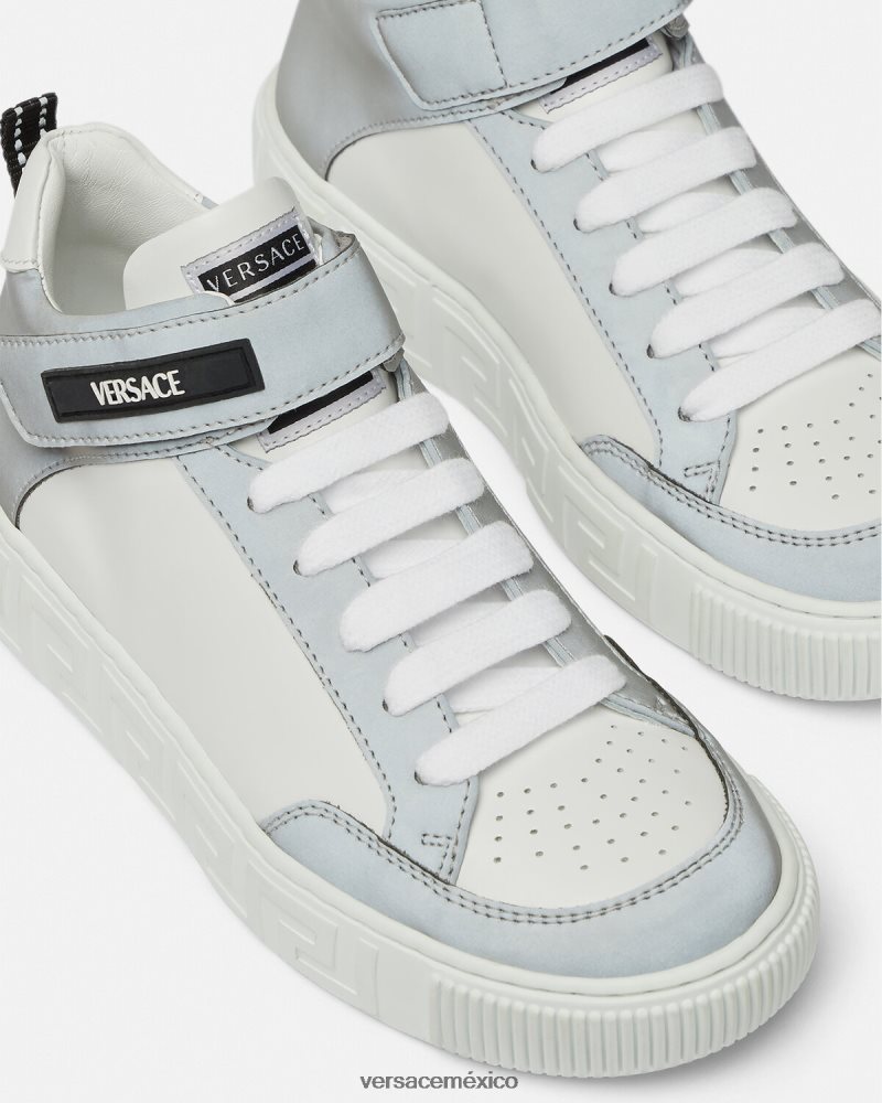 Versace zapatillas con logo Greca plata blanca zapato niños 84626J2026