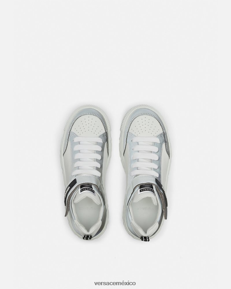 Versace zapatillas con logo Greca plata blanca zapato niños 84626J2026